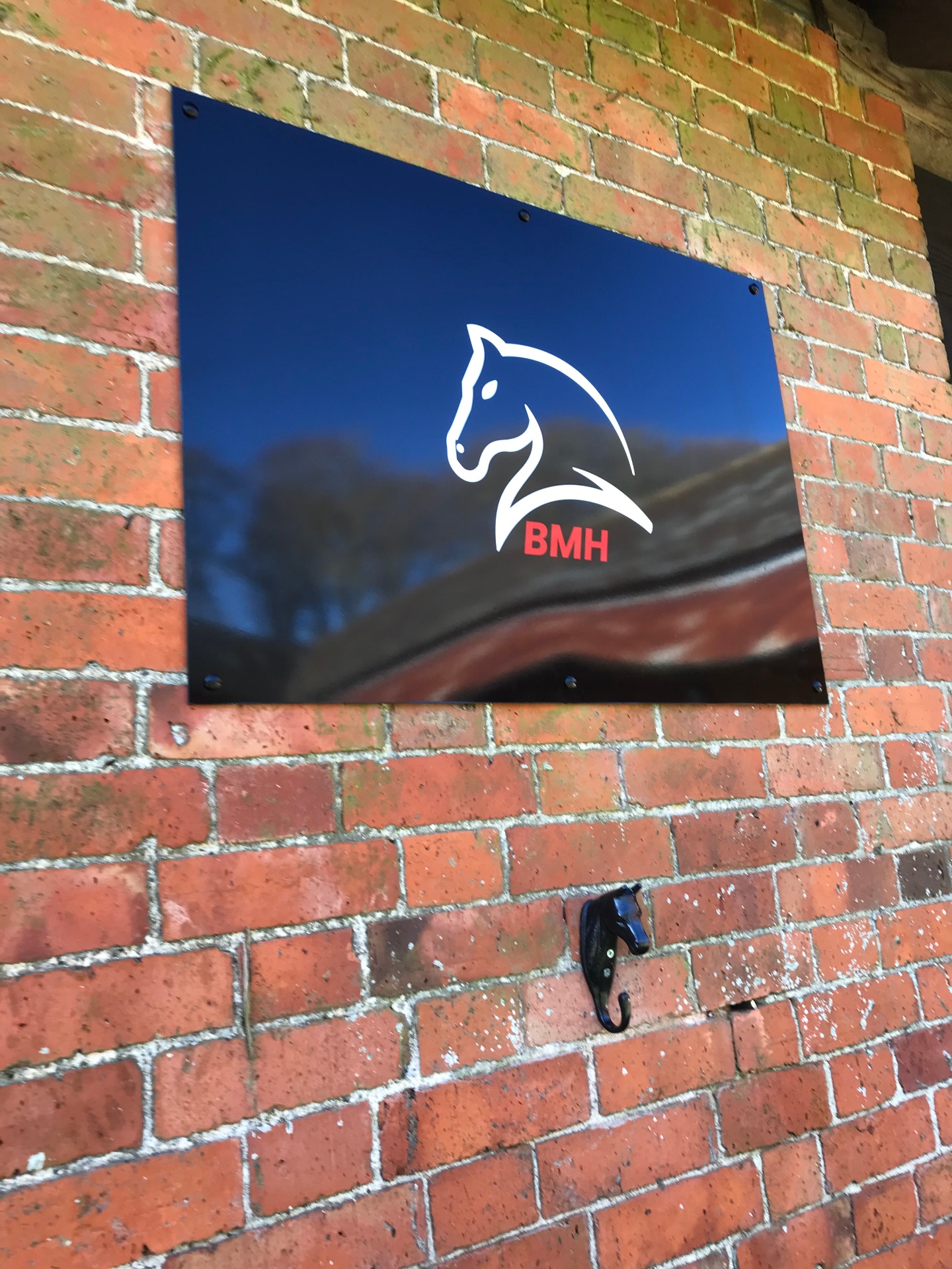 BMH sign reflecting blue sky