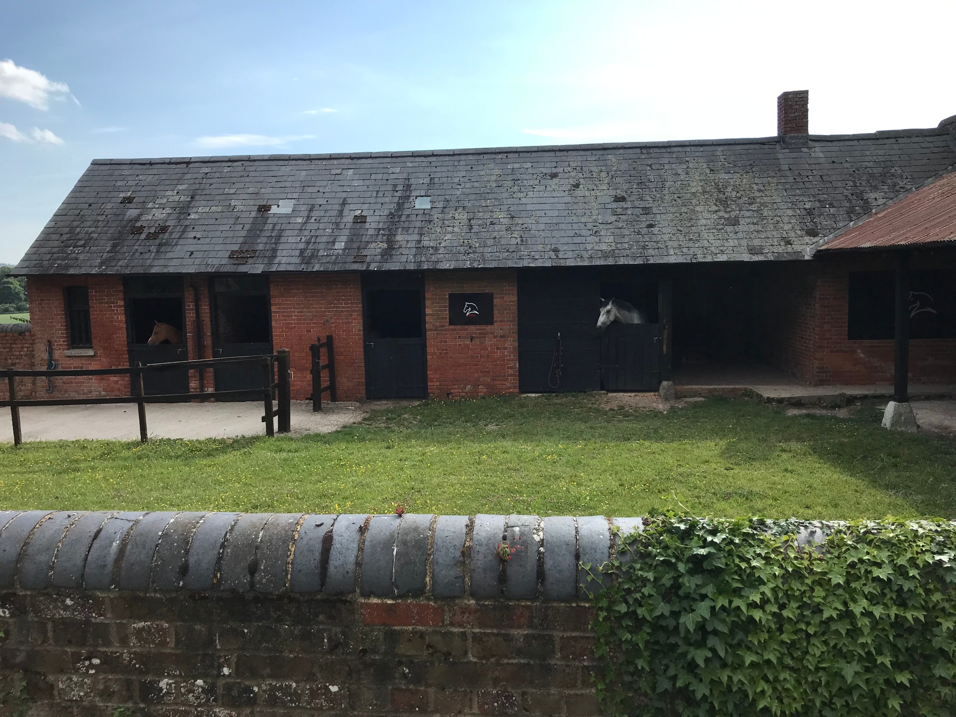 BMH stables with horses looking out